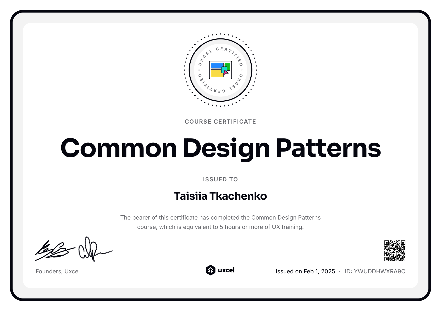 Taisiia Tkachenko's certificate